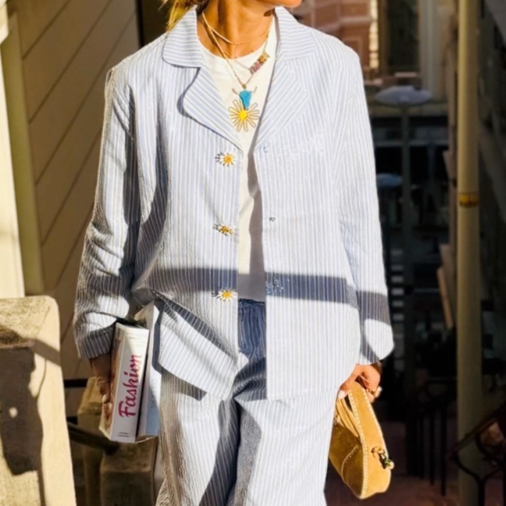 Mira Mikati Sequined Striped Shirt Jacket